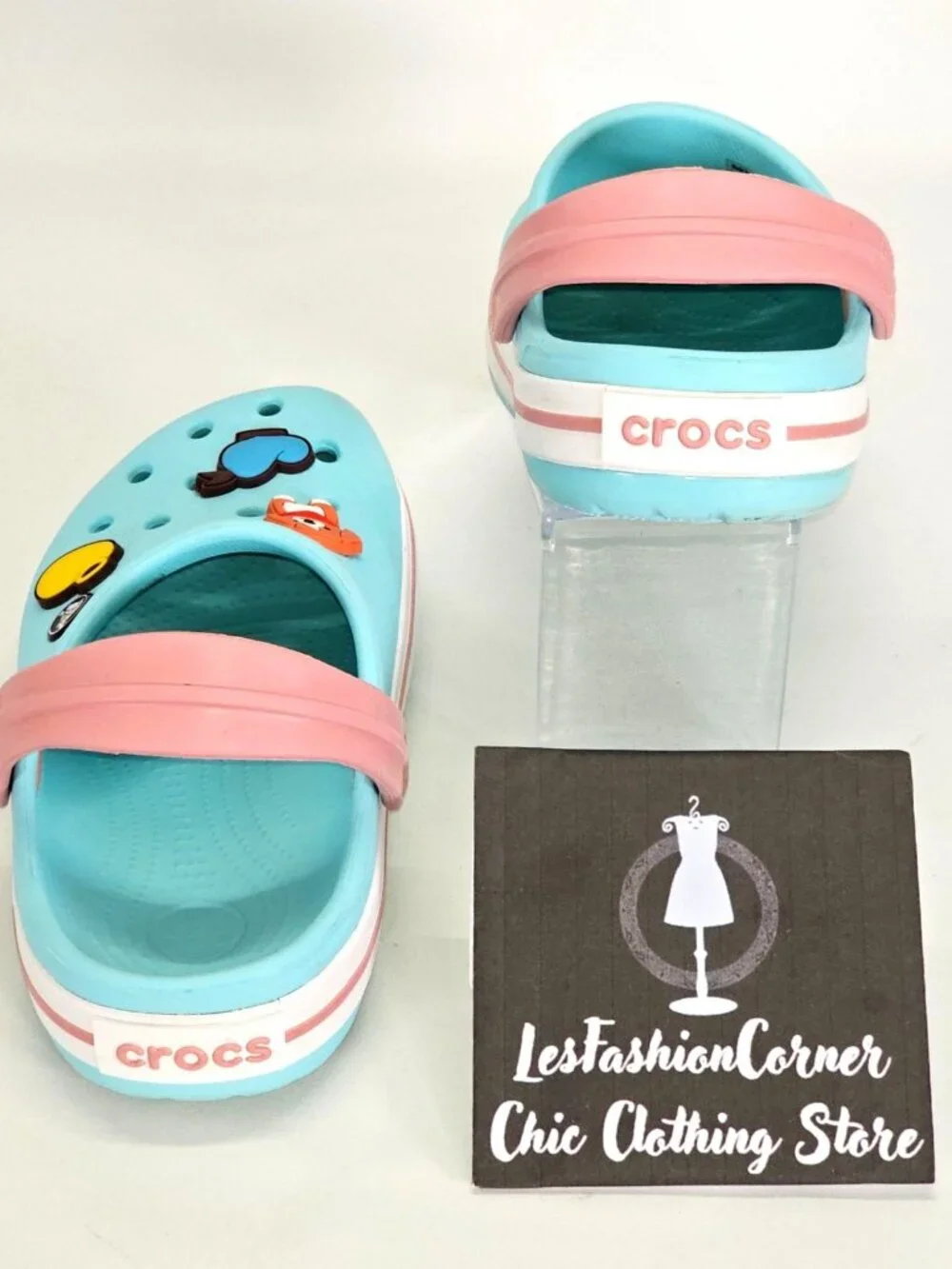 Crocs Junior Ice Blue/Pink Rubber Jibbitz Crocband Clog Size 2 1993